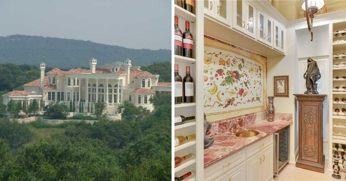 White sprawling mansion for sale in Austin with terracotta tile roof