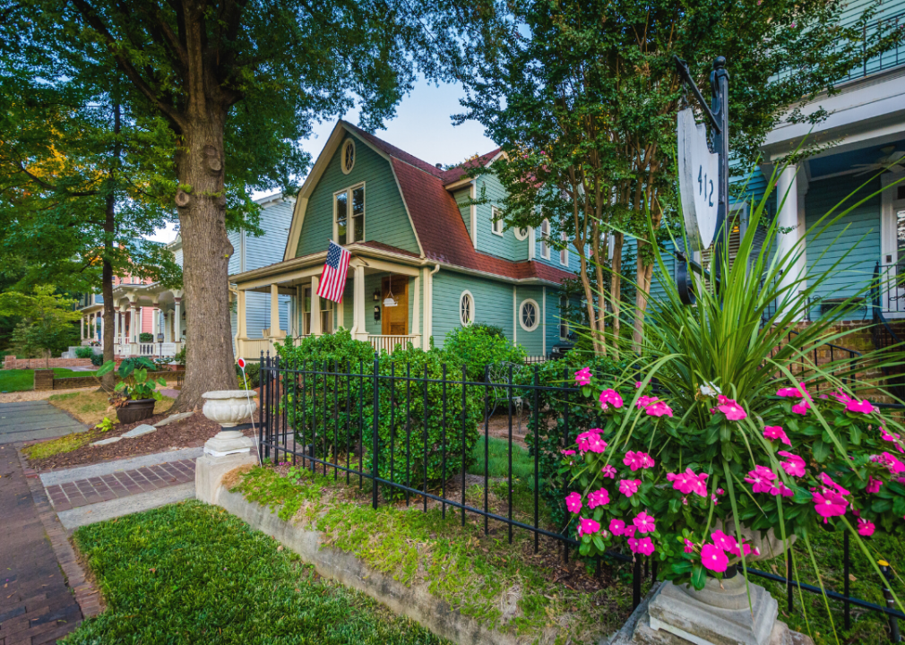 Old style turquoise blue house in North Carolina