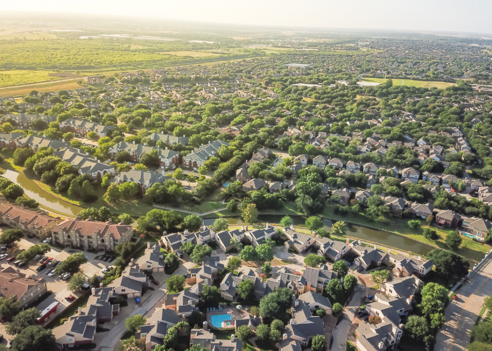 Aerial photo of American suburbs sprawling to the horizon