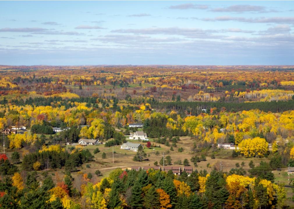 Aerial view of homes in rural Michigan.